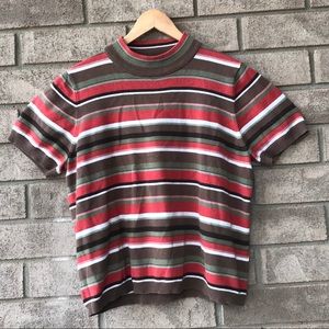 Striped Mock Turtleneck Shirt Sleeve Sweater